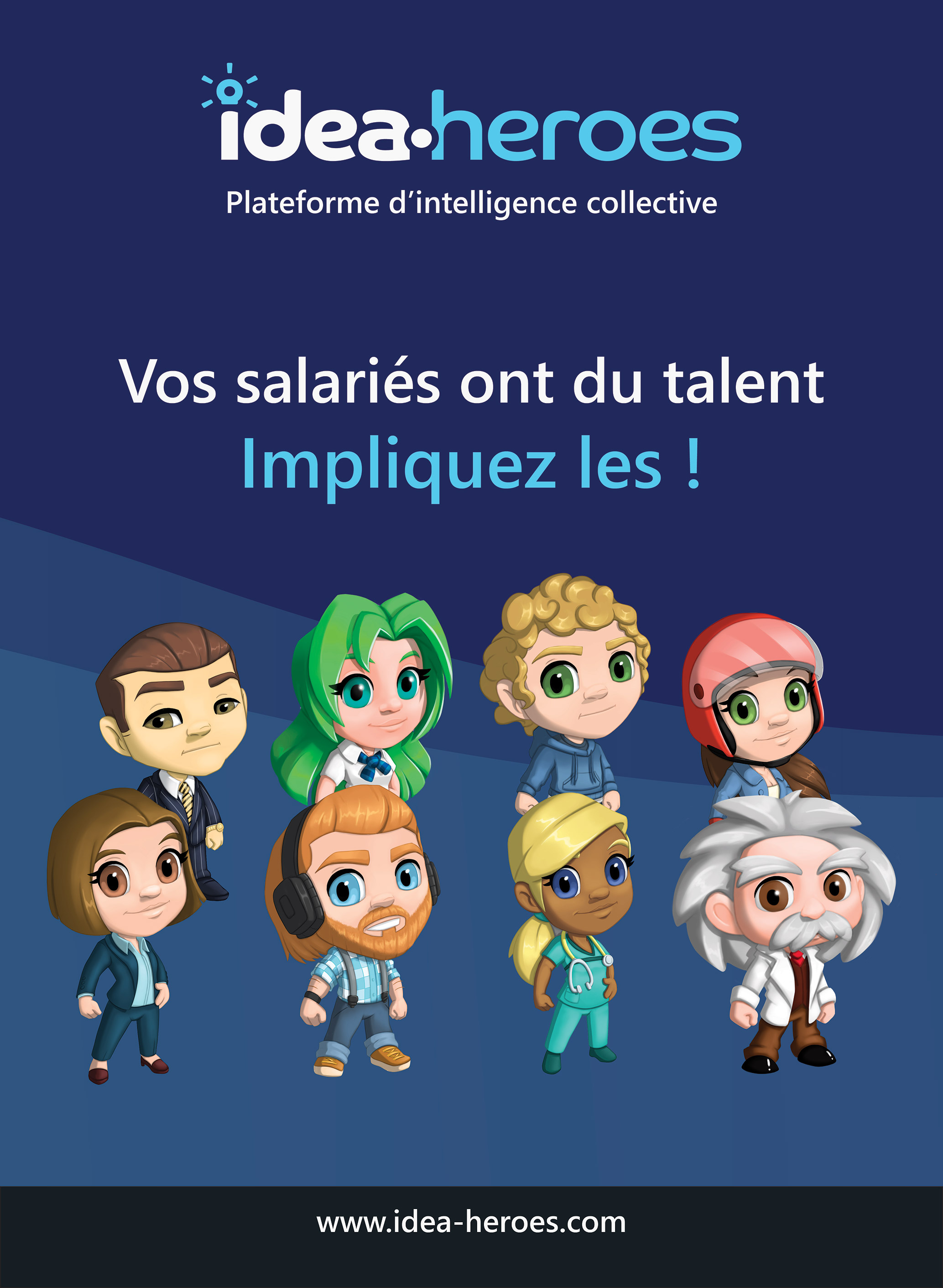 Roll-up of the personification of the employees in the app Idea Heroes